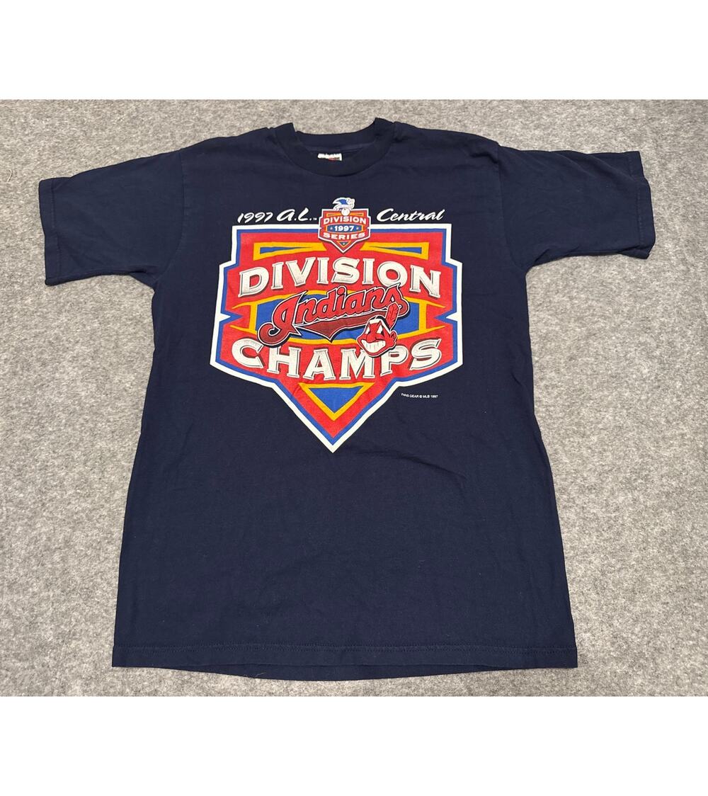 Vintage 1997 Cleveland Indians AL Central Champs T-Shirt Mens M Navy Chief Wahoo